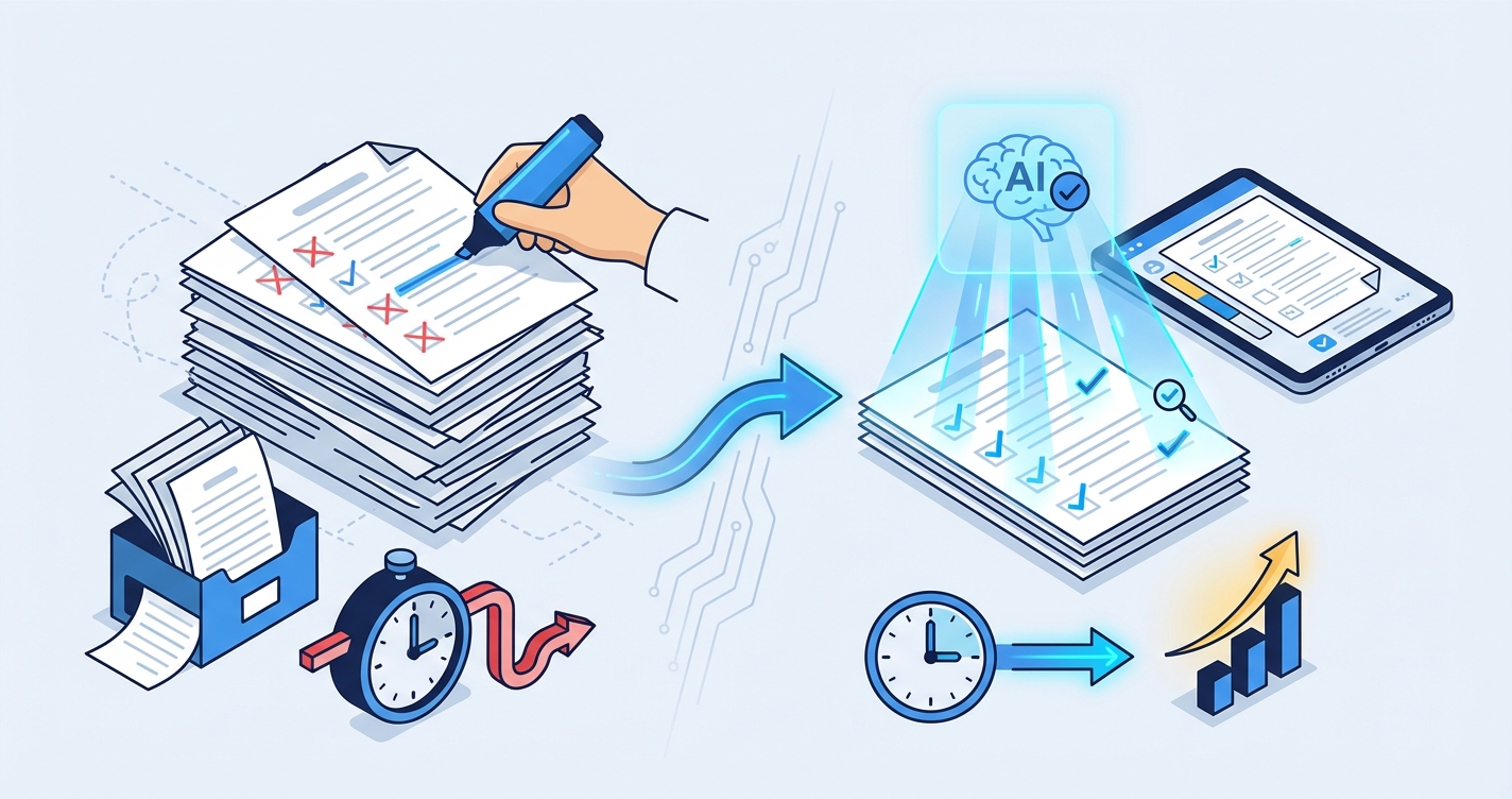 Stylized illustration for blog: Smart Grading vs Traditional Marking: A Complete Comparison for UK Tutoring Centres