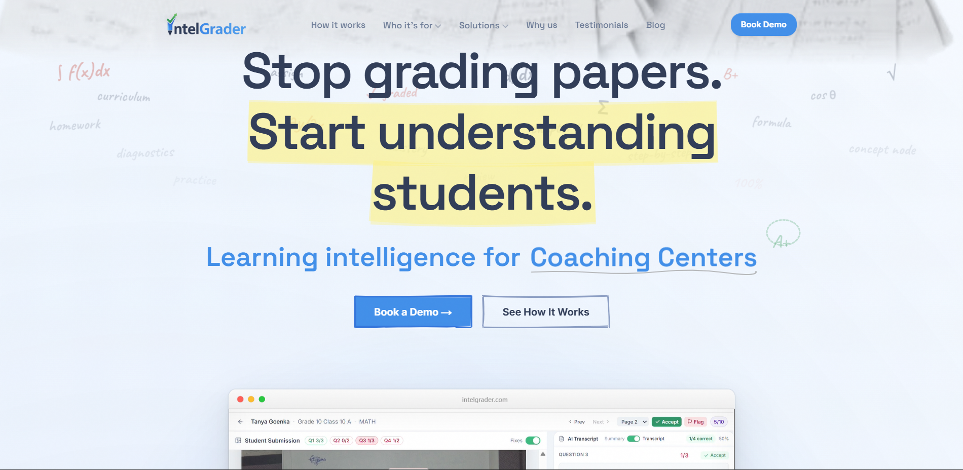 IntelGrader AI grading software for CA coaching in action.