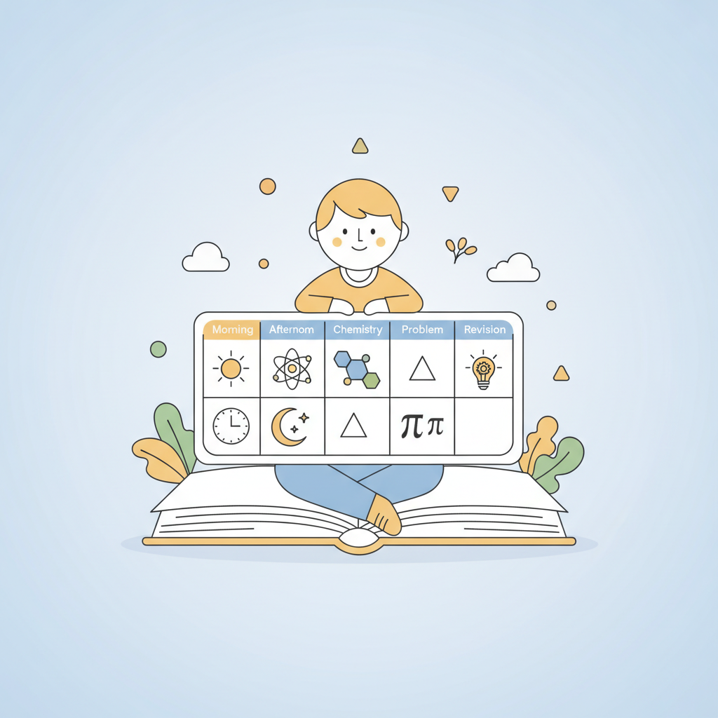 An infographic showing a daily study schedule for JEE Mains using recommended preparation books.
