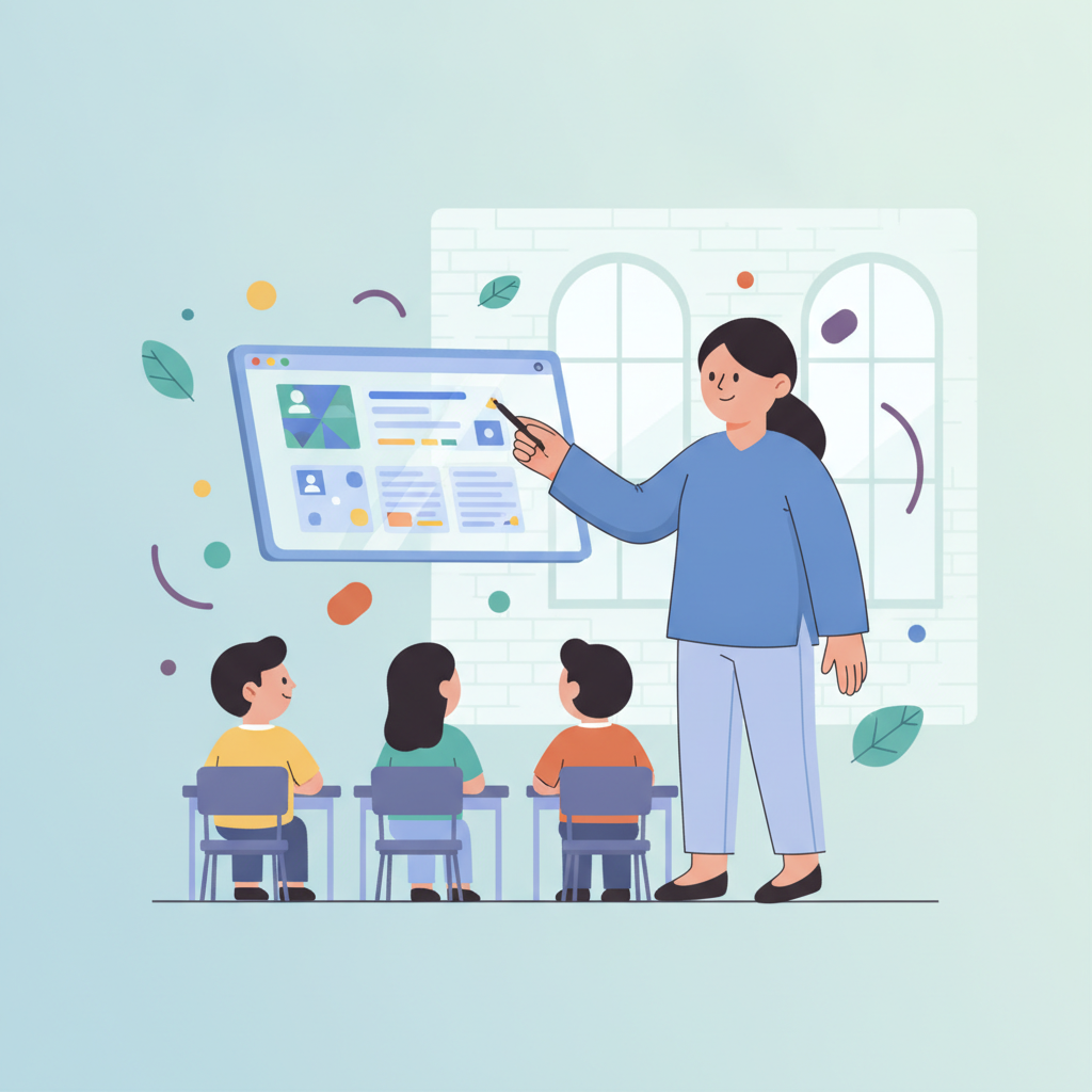 A teacher using the Google Classroom platform in an Indian coaching centre in 2026.
