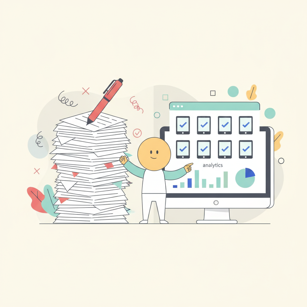 A comparison of manual paper grading versus automated AI grading with Google Classroom integration.