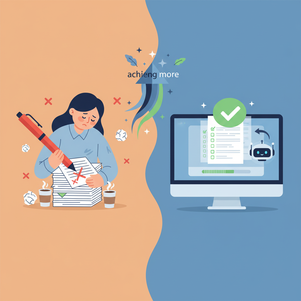 A comparison of traditional manual grading versus modern AI answer checking.