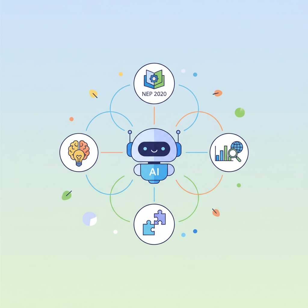An infographic showing how AI answer checking supports the competency-based assessment goals of India's NEP 2020.