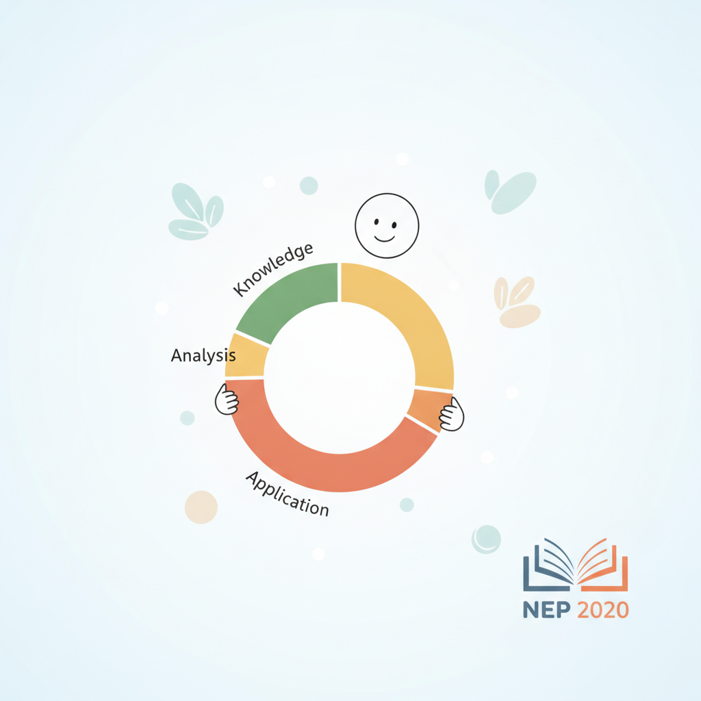 An illustration showing how AI exam evaluation software provides competency-based insights as per NEP 2020 guidelines.