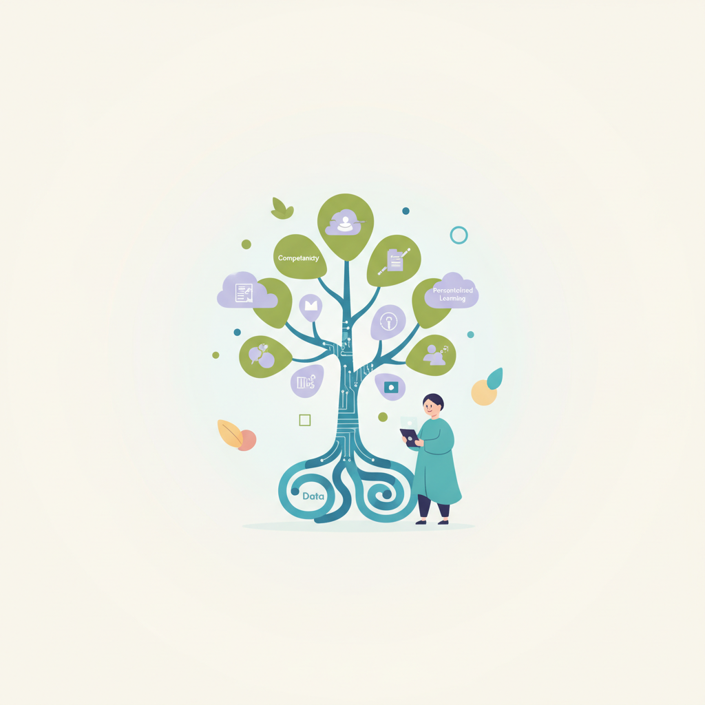 A digital tree illustrating how AI-powered assessment supports the goals of India's NEP 2020 policy.