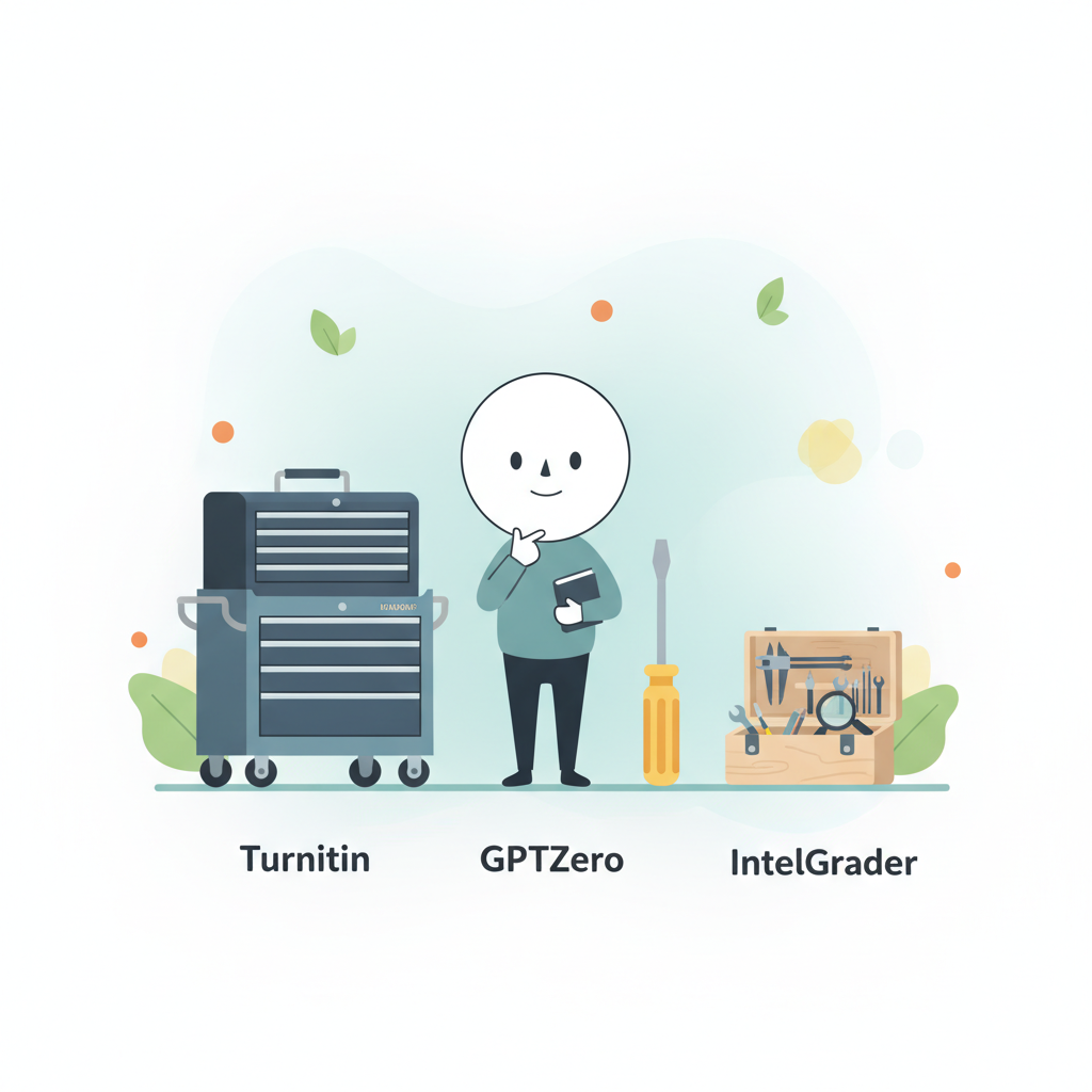 A visual comparison of IntelGrader, Turnitin, and GPTZero as different types of toolkits for educators.