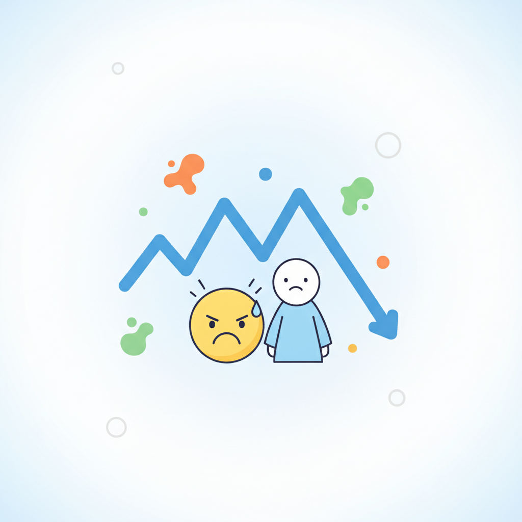 A graph illustrating the frustrating IXL SmartScore, where a single mistake causes a large drop in points.