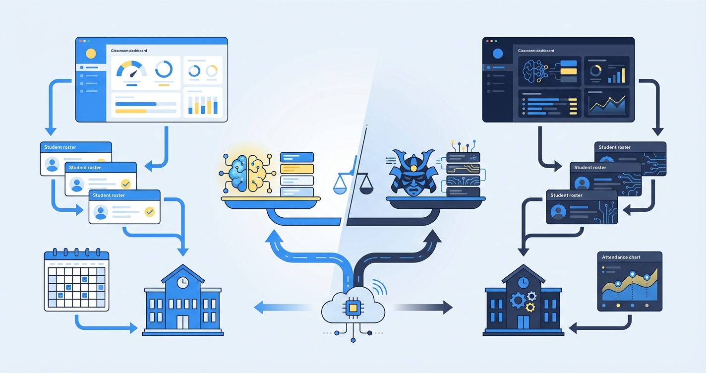 Stylized illustration for comparison: IntelGrader vs Bushido AI: AI-Powered Grading for Coaching Centres