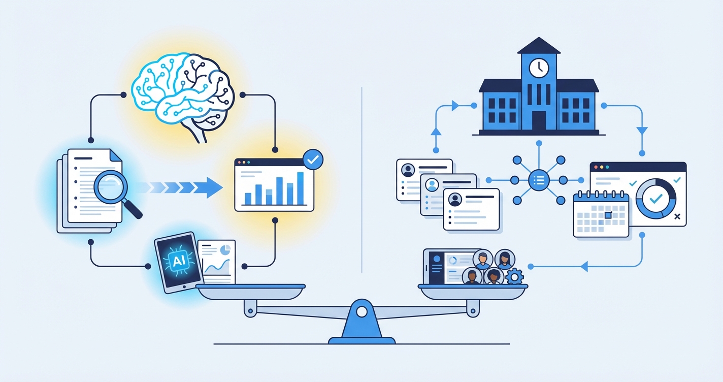 Stylized illustration for comparison: IntelGrader vs Proctur: AI Grading vs Institute ERP for Indian Coaching